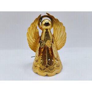 HMK 1988 Metal Angel Christmas Ornament Cone Gold Brass Gold Tone Hanging Angel